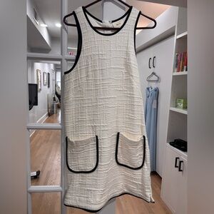 Anthropologie Cream Textured Mini Dress with Black Trim